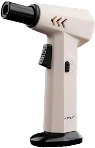 Maven Hurricane - Encendedor recargable de butano, llama ajustable a prueba de viento, cabezal giratorio, bloqueo de seguridad para campamento, cocina, crema brulee, velas, resina (butano no incluido)