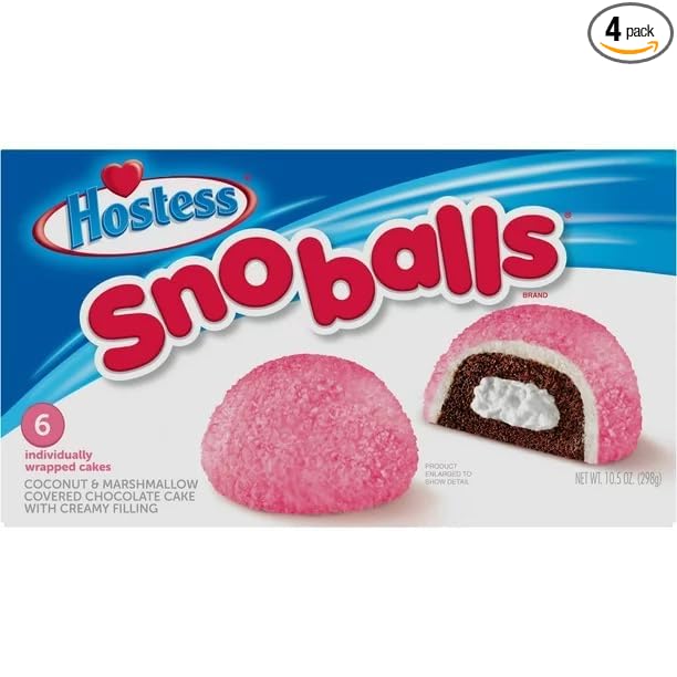 HOSTESS SNOBALLS, pastel de chocolate cubierto de coco, relleno cremoso, 6 unidades de 10.5 onzas
