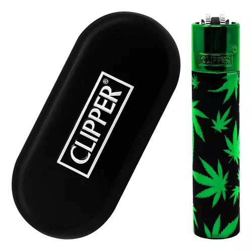 Clipper Encendedor Metalico Hojas Hemp Top Verde